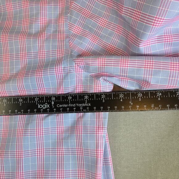 Pronto Uomo Slim Fit Non-Iron Pink Blue Plaid Dress Shirt 16 32/33 - Picture 9 of 12